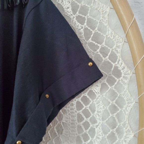 Vintage 80s V-Neck Short Sleeve Boho Western Jeweled Fringe Womens Black Top O/S - Picture 5 of 7